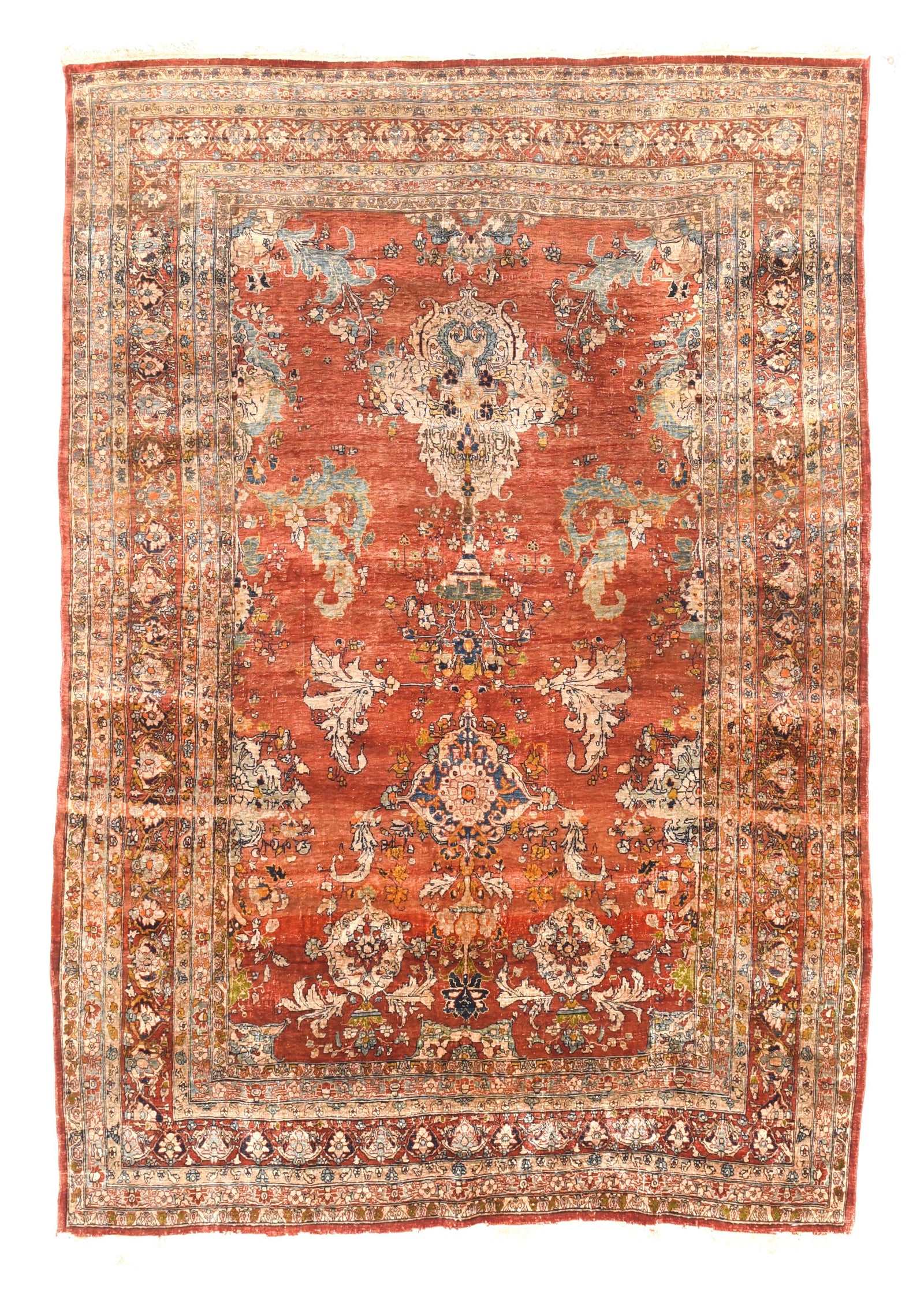 Antique Rust Silk Heriz Persian Area Rug