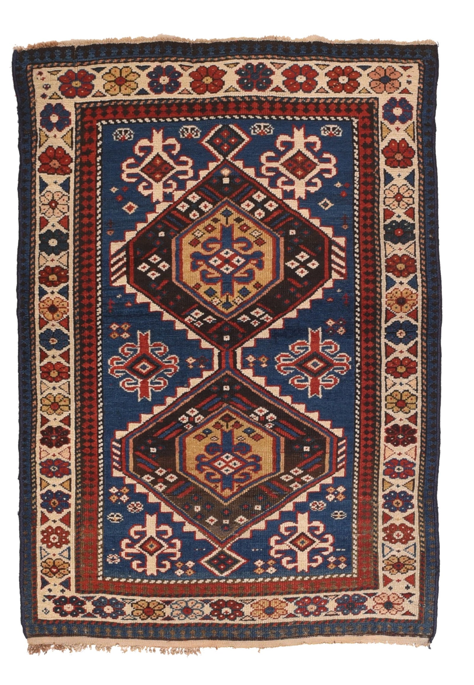 Antique Red Shriven Caucasian Russian Area Rug