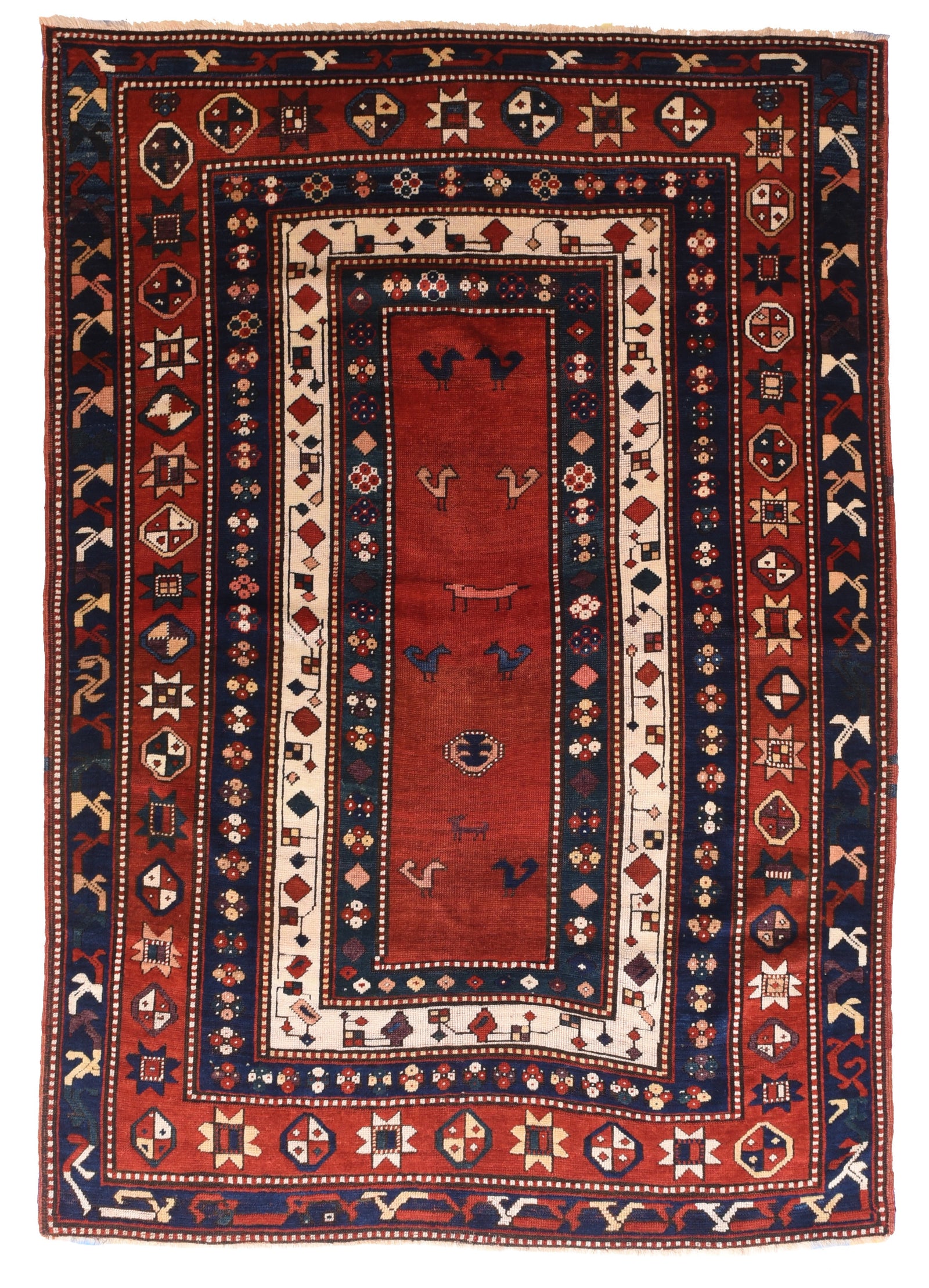 Antique Red Kazak Russain Area Rug