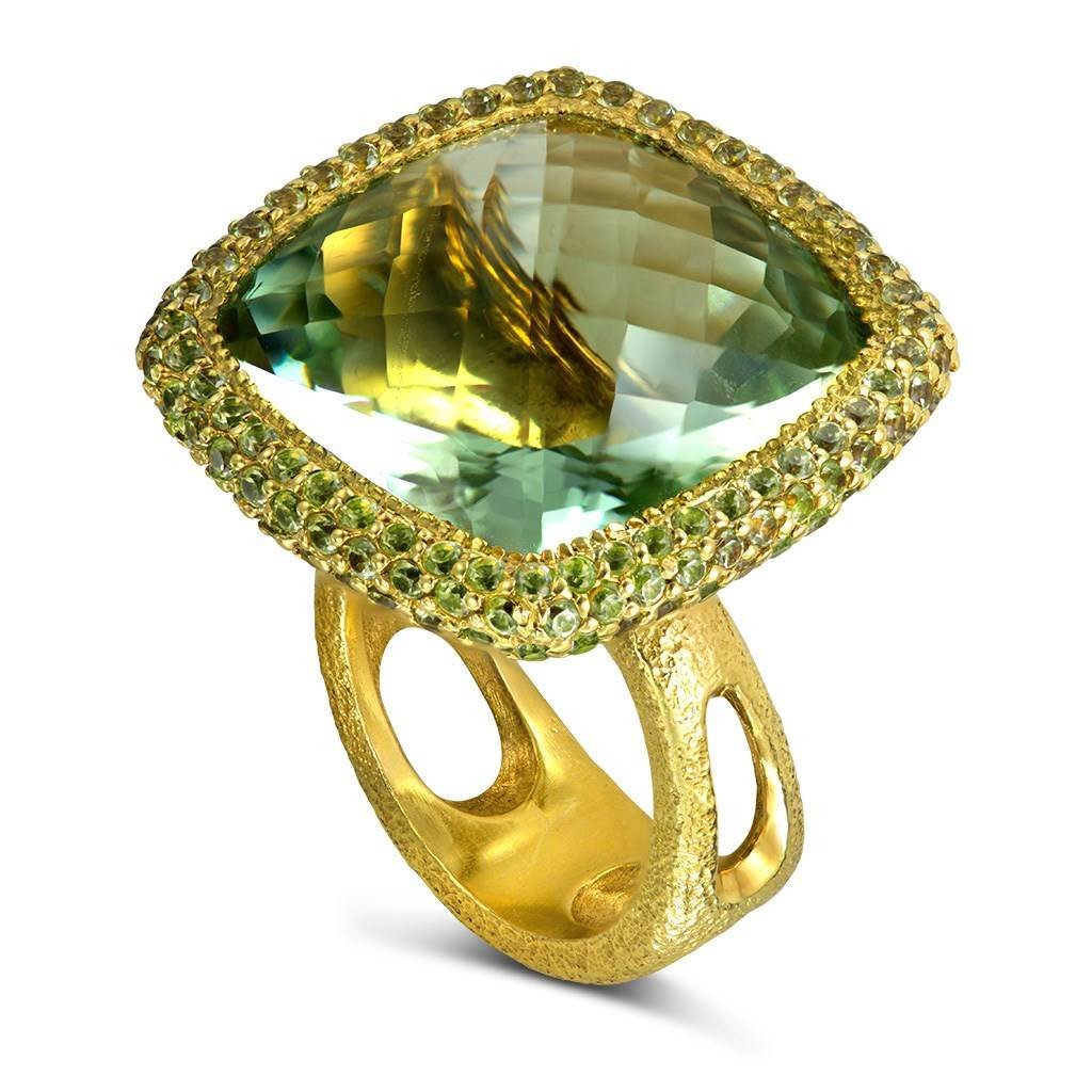 Green Amethyst and Peridot Royal Ring in Yellow Gold