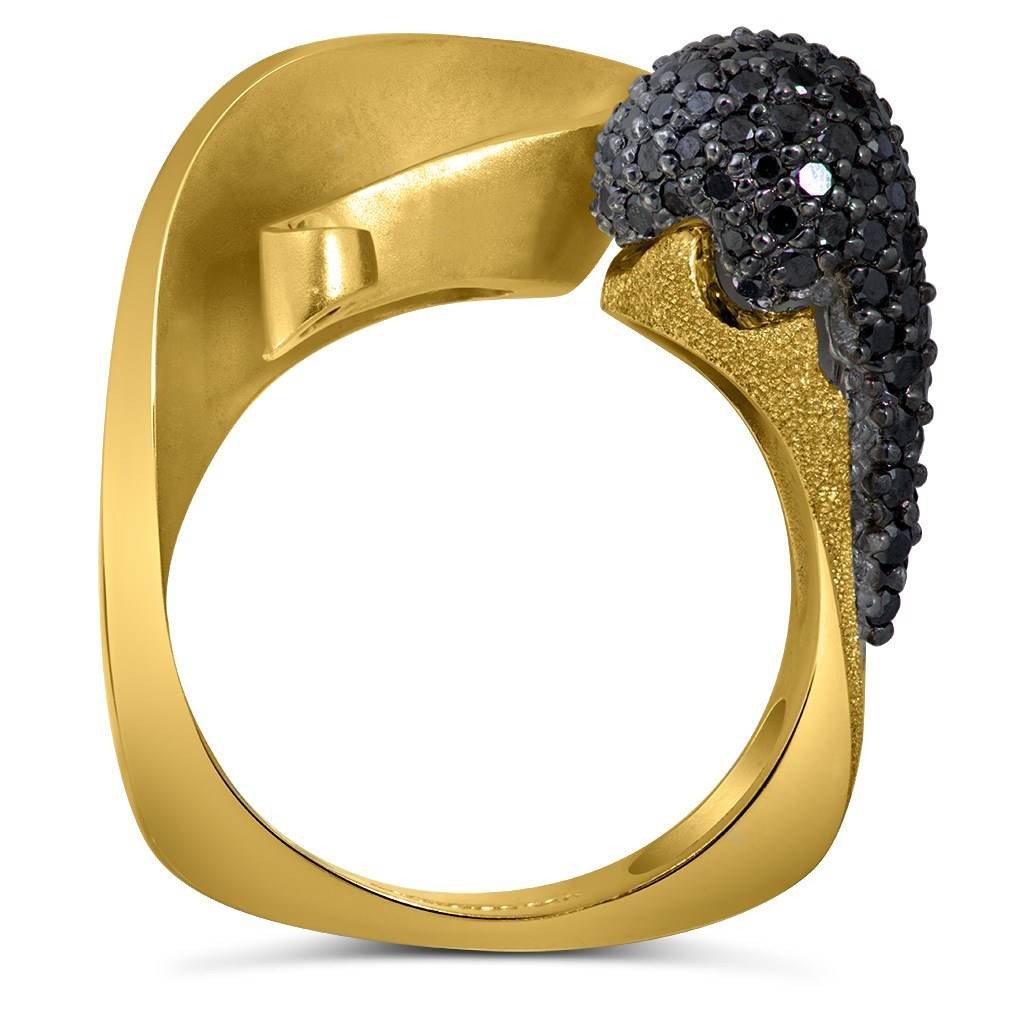 Black Diamonds and Yellow Gold Calla Ring