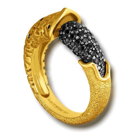 Black Diamonds and Yellow Gold Aorn Ring