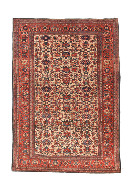 Antique Ivory Farahan Sarouk Persian Area Rug