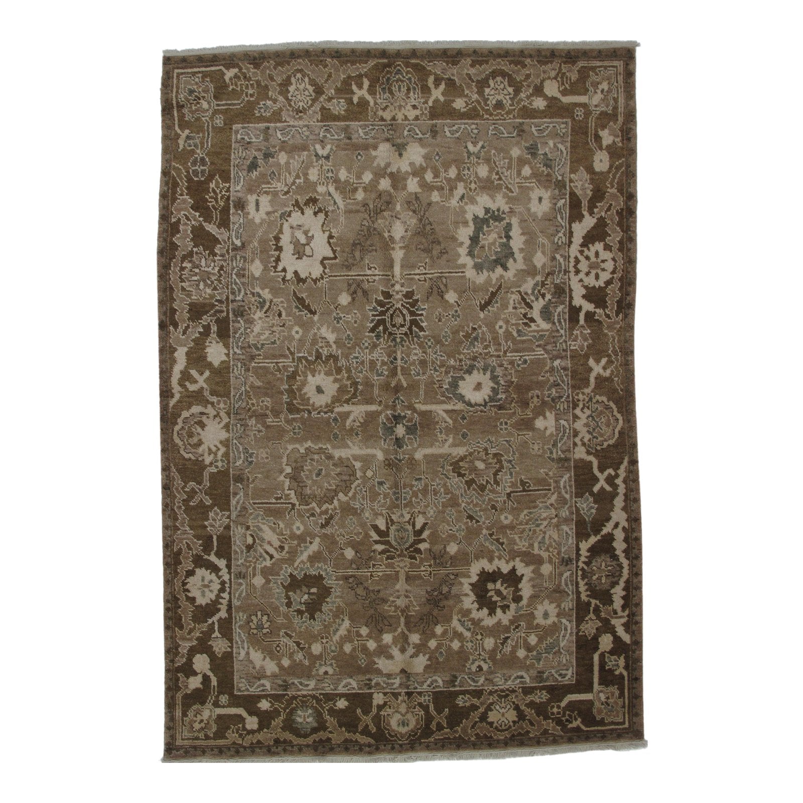 Turkish Oushak Design Hand Woven Wool Rug - 6' X 9