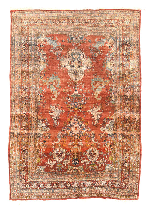 Antique Rust Silk Heriz Persian Area Rug