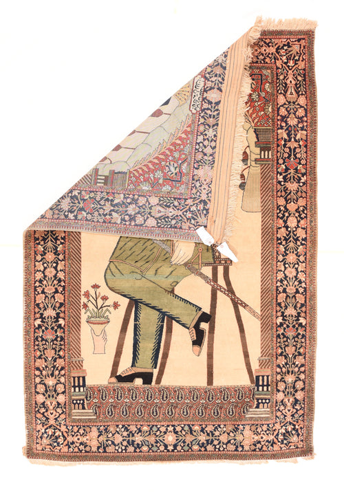 Antique Kashan Mohtasham Persian Area Rug