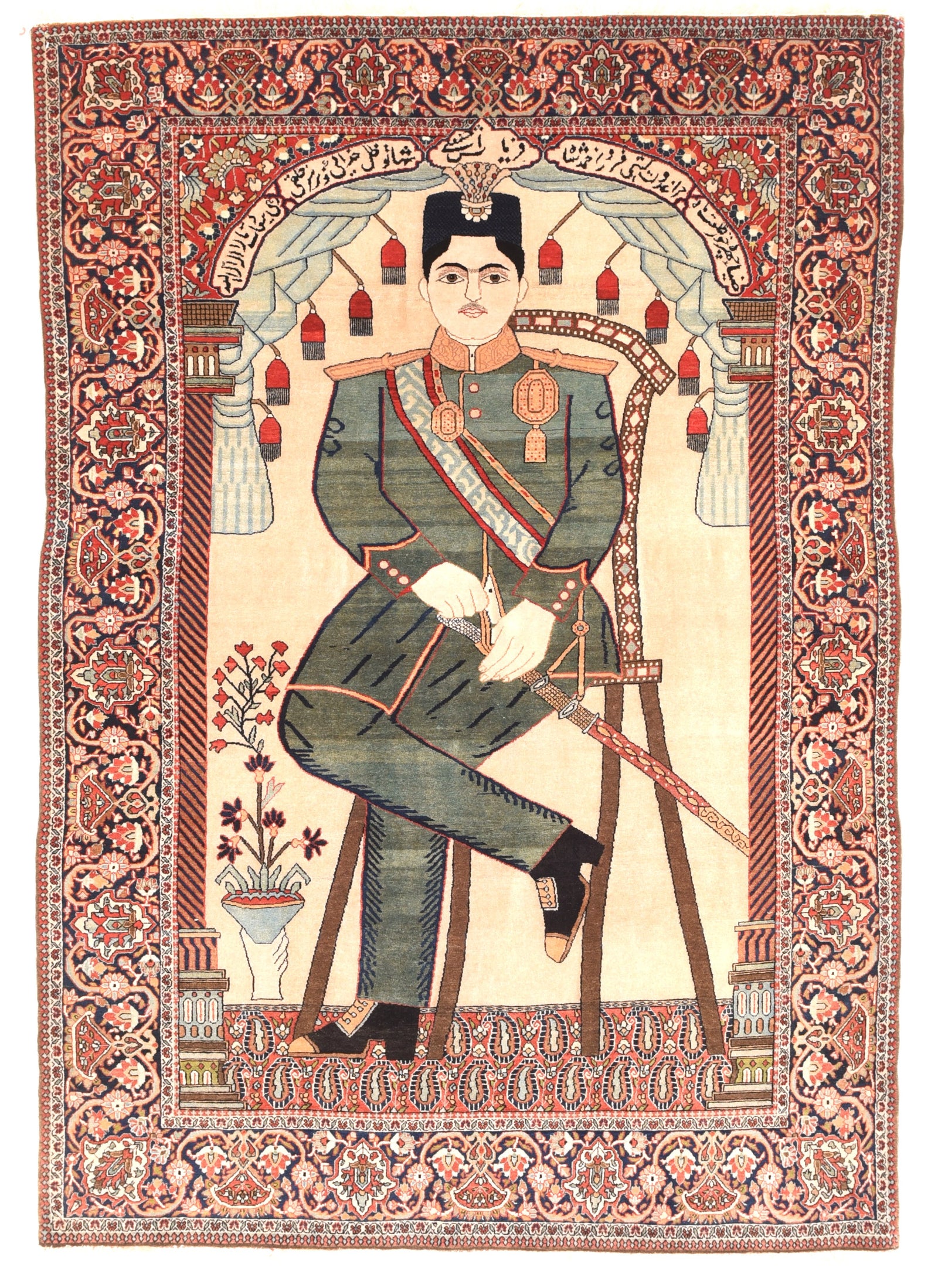 Antique Beige Mohtasham Kashan Persian Area Rug