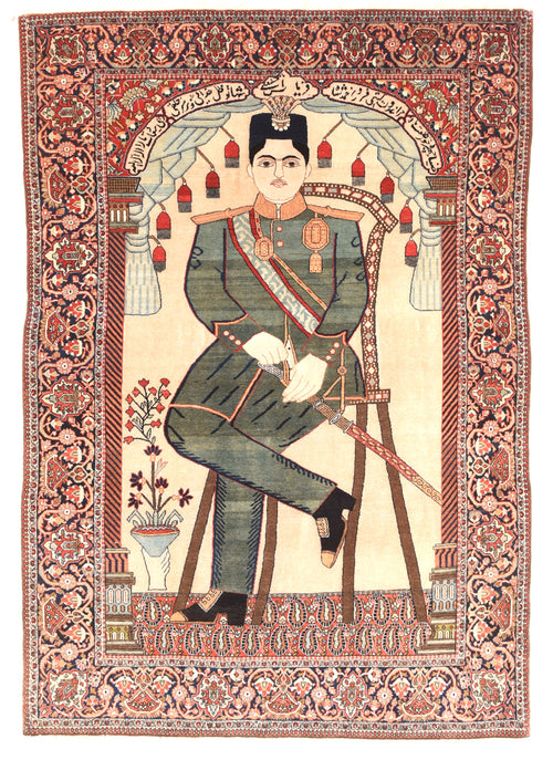 Antique Beige Mohtasham Kashan Persian Area Rug
