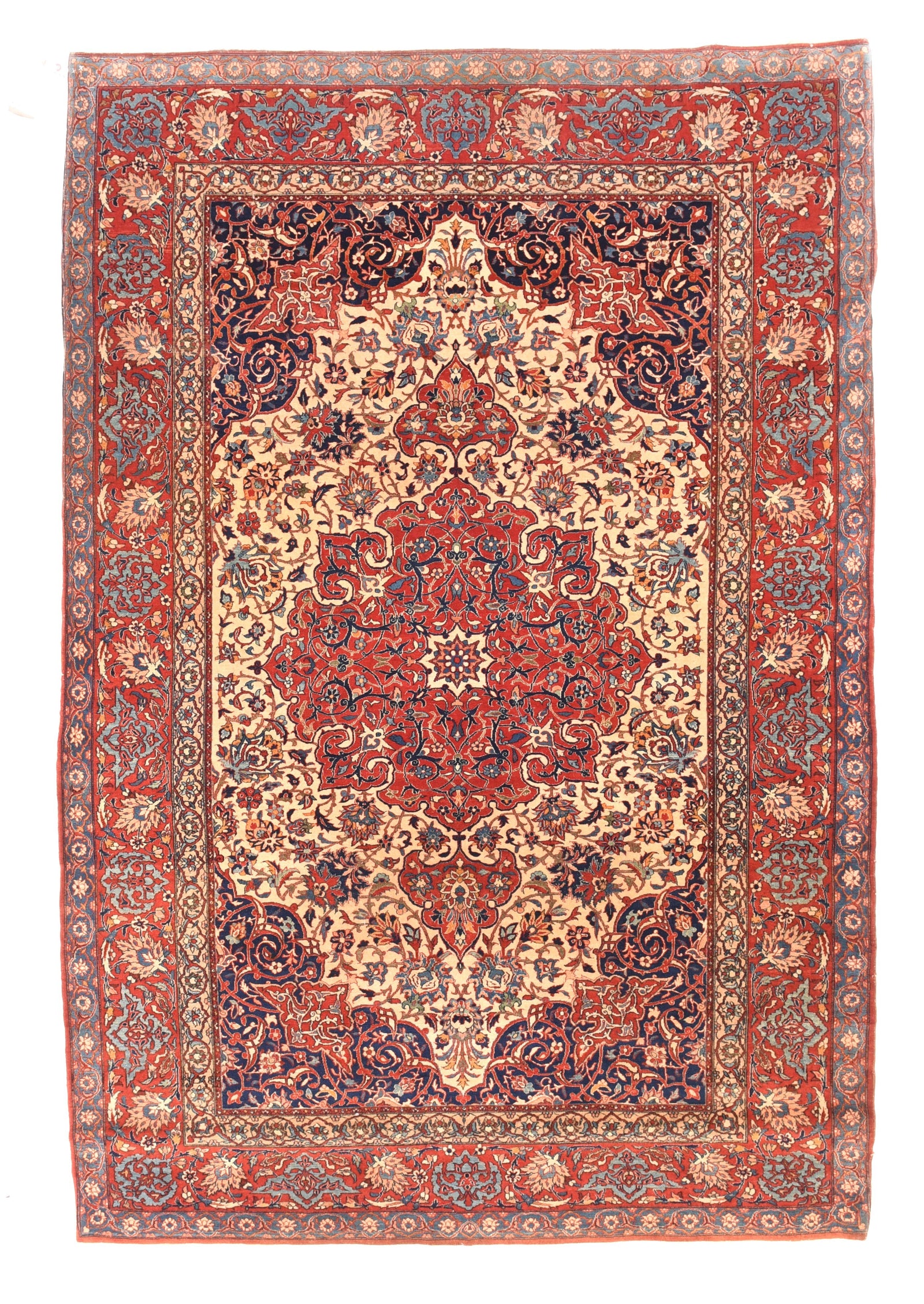 Antique Ivory field Isfahan Persian Area Rug