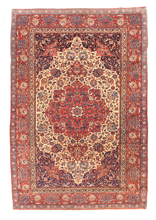 Antique Ivory field Isfahan Persian Area Rug