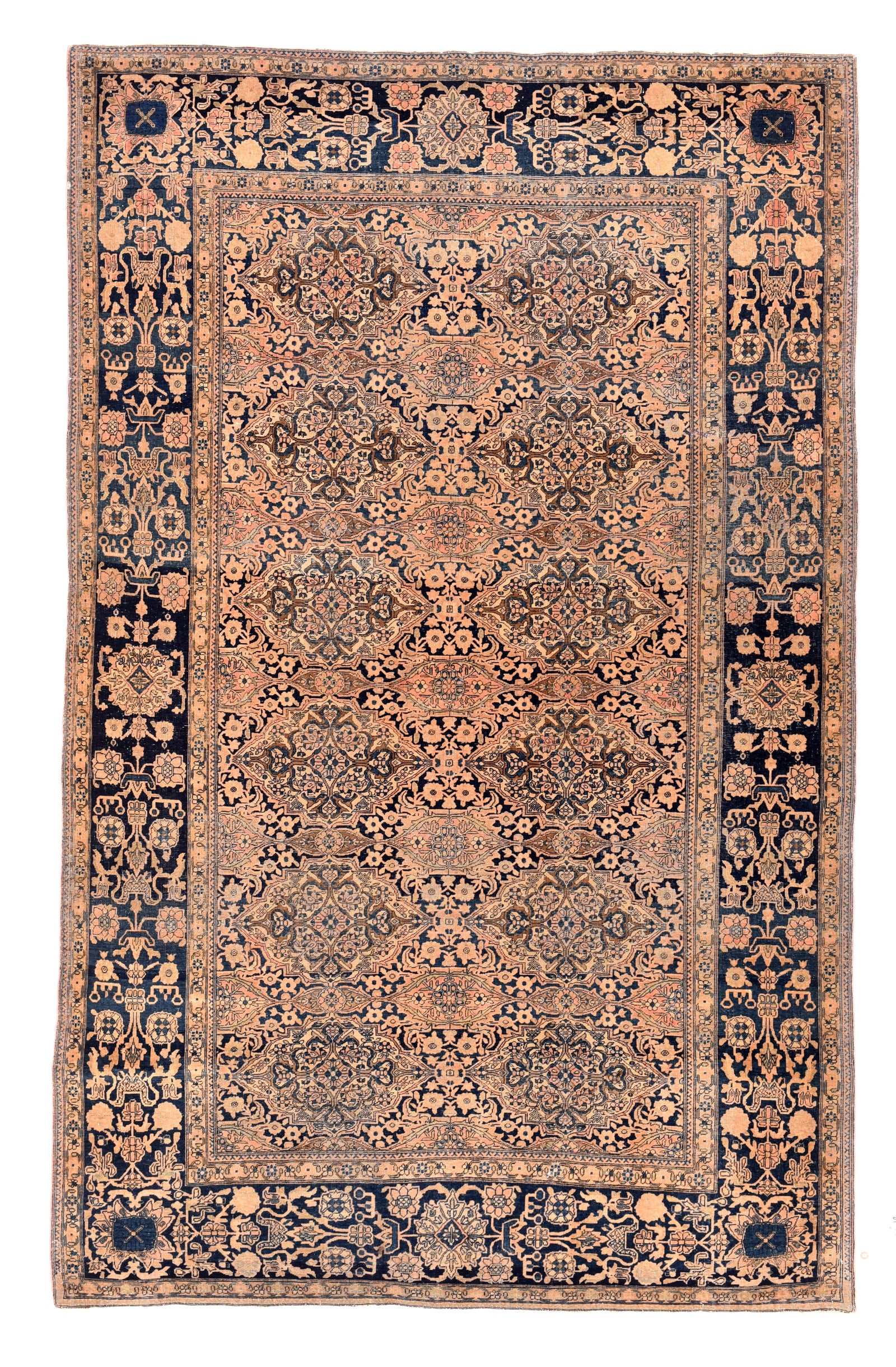 Antique Beige Mohtasham Kashan Persian Area Rug