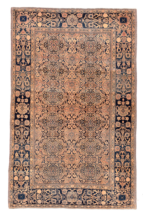 Antique Beige Mohtasham Kashan Persian Area Rug