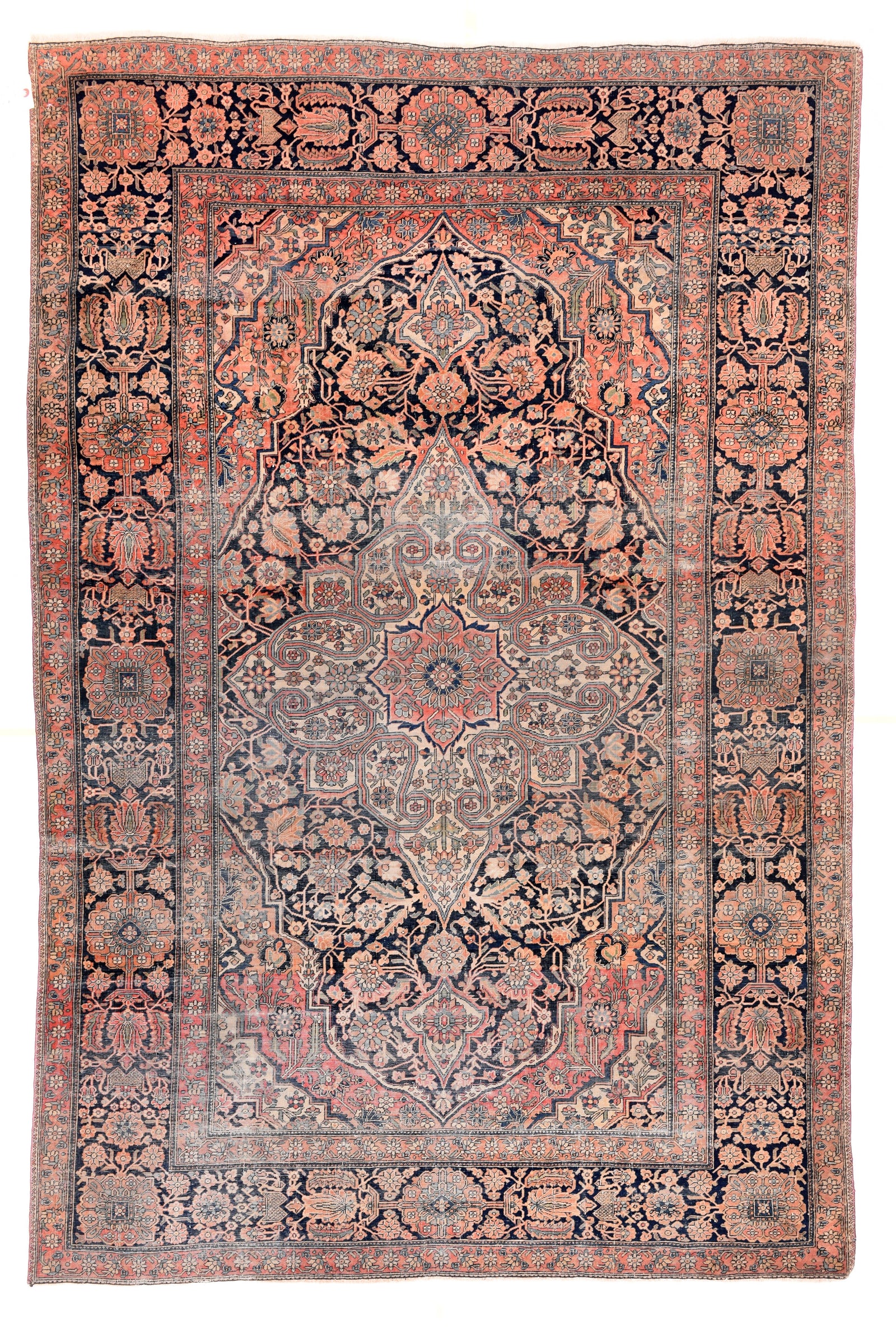 Antique Red Mohtasham Kashan Persian Area Rug