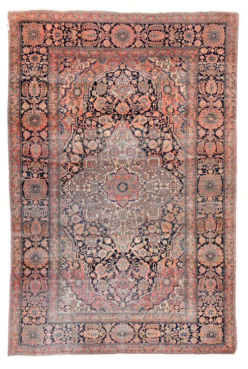 Antique Red Mohtasham Kashan Persian Area Rug
