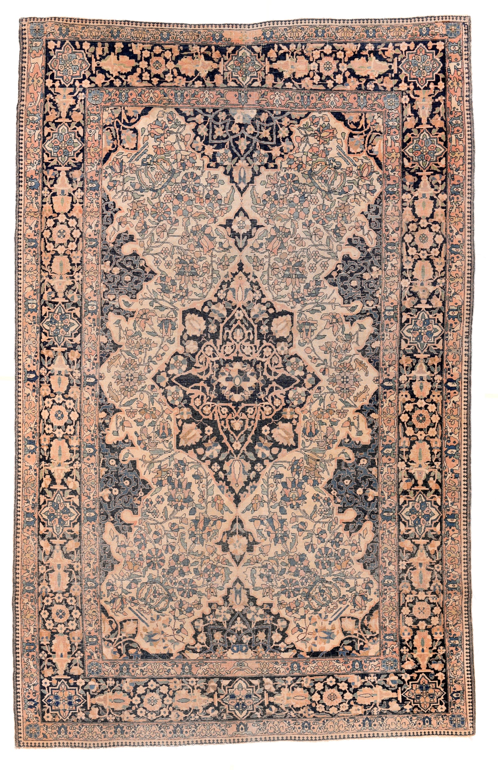 Antique Beige Mohtasham Kashan Persian Area Rug