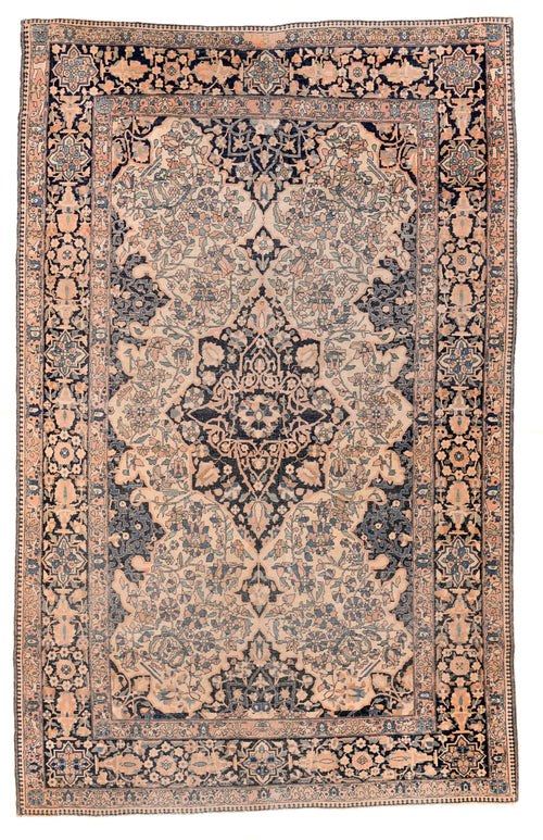 Antique Beige Mohtasham Kashan Persian Area Rug