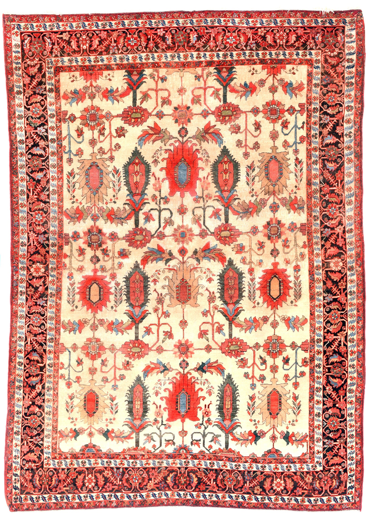 Antique Ivory field Farahan Sarouk Persian Area Rug