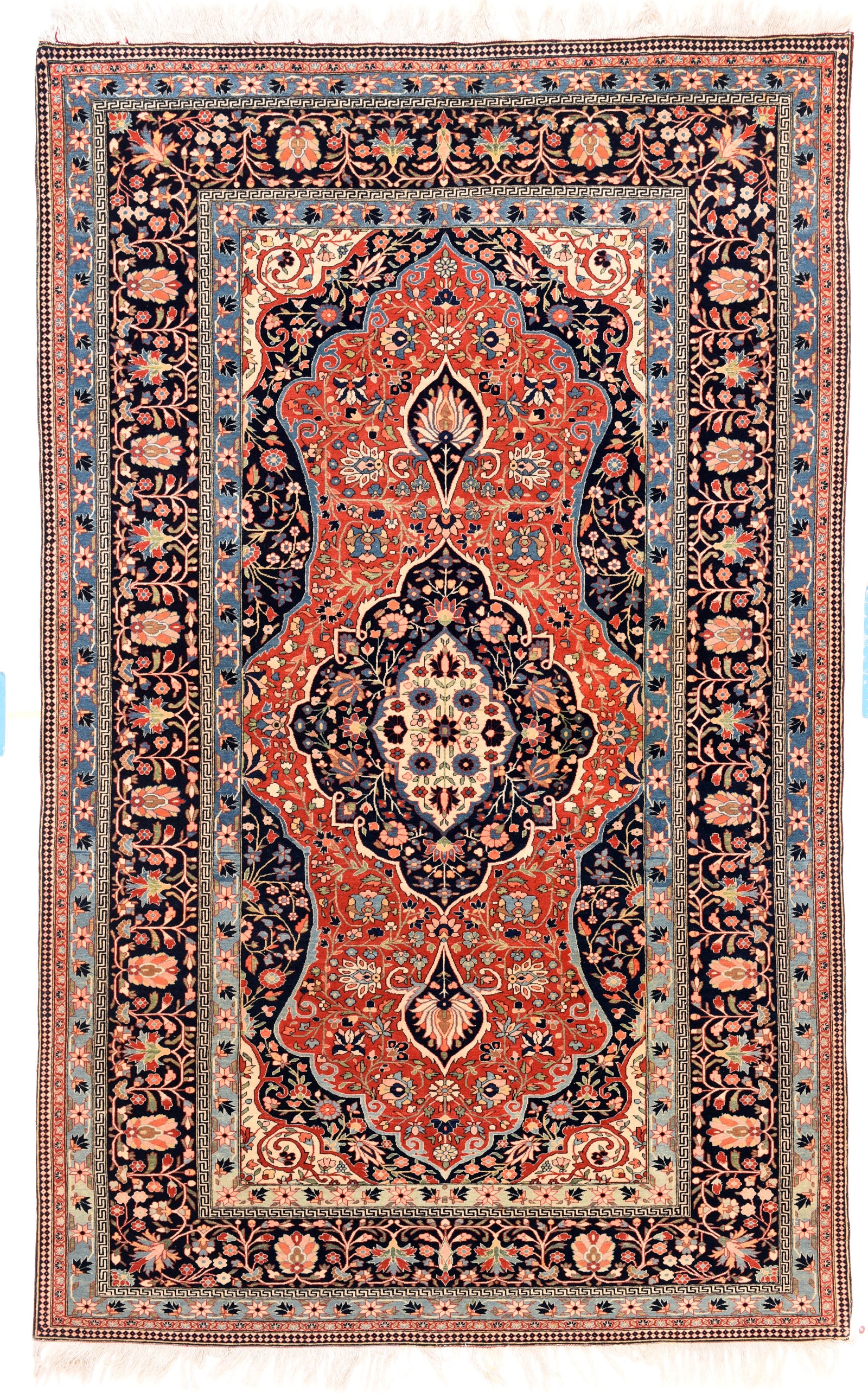 Antique Red Mohtasham Kashan Persian Area Rug