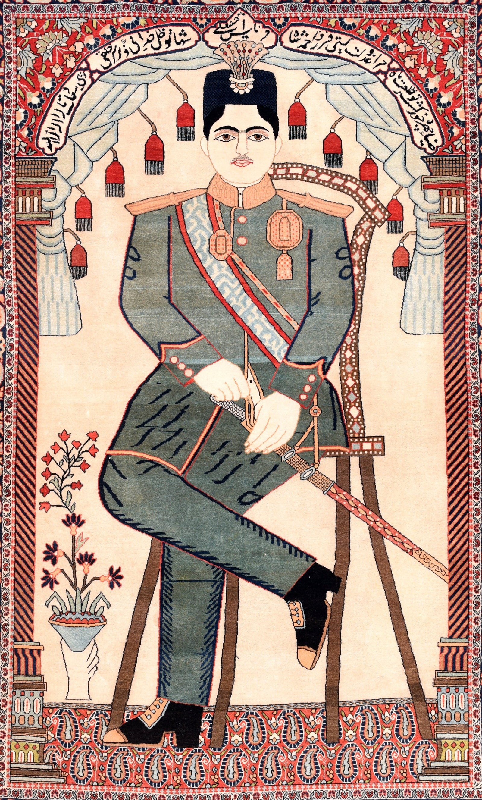 Antique Persian Mohtasham Kashan Area Rug