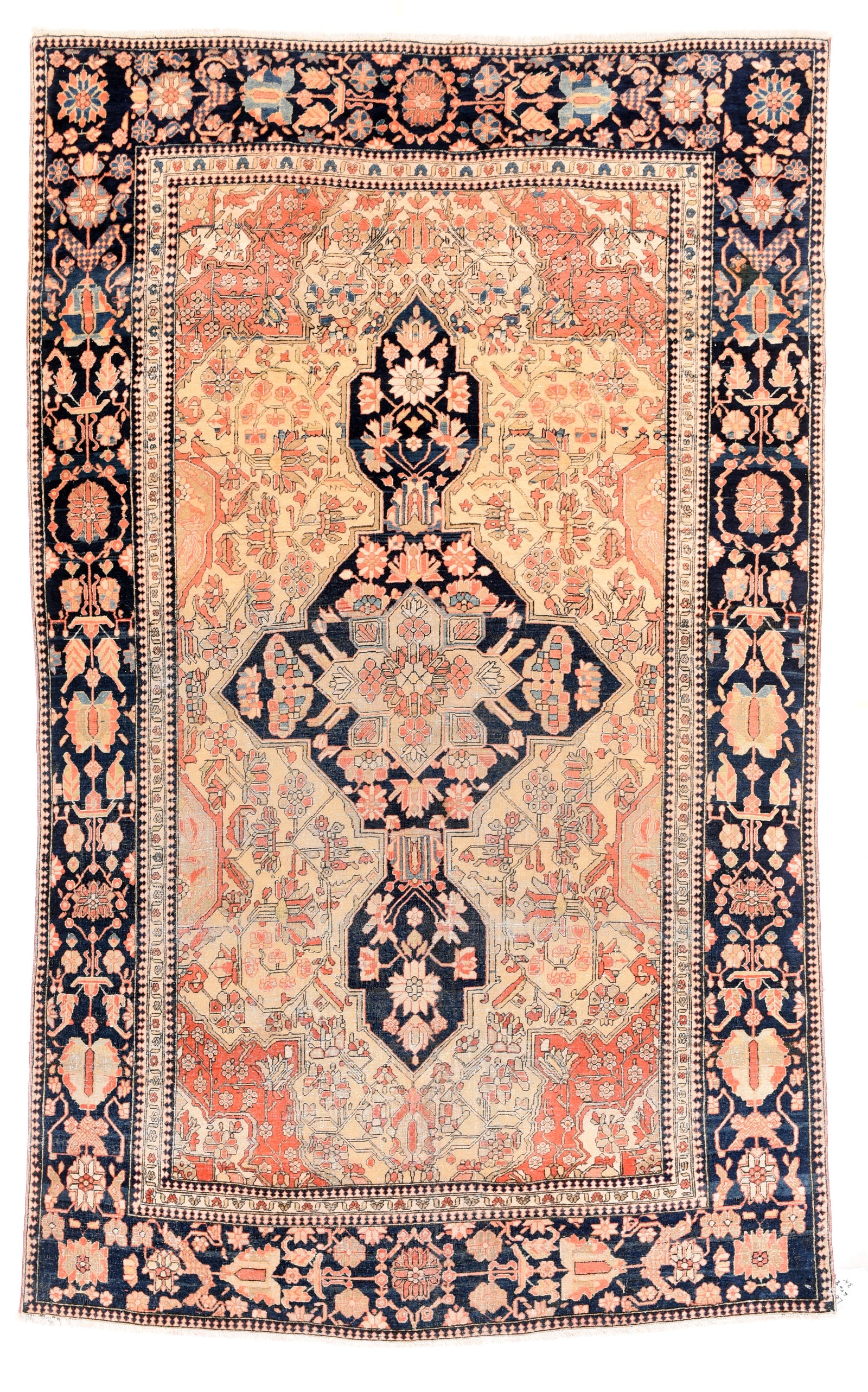 Antique Red Mohtasham Kashan Persian Area Rug