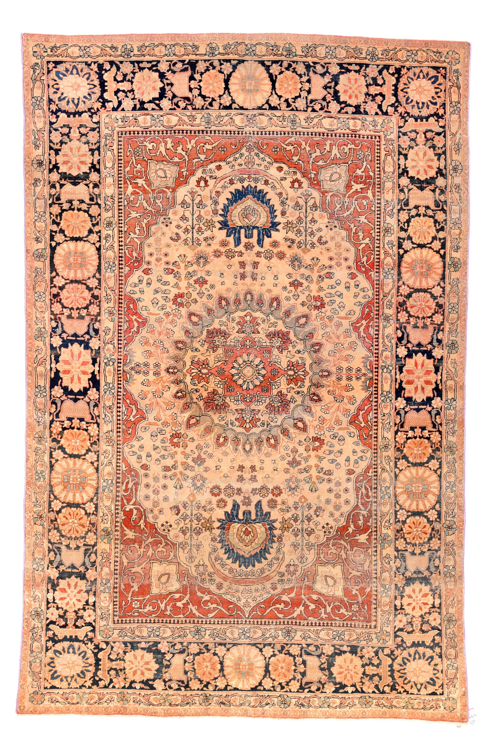 Antique Red Persian Mohtasham Kashan Area Rug