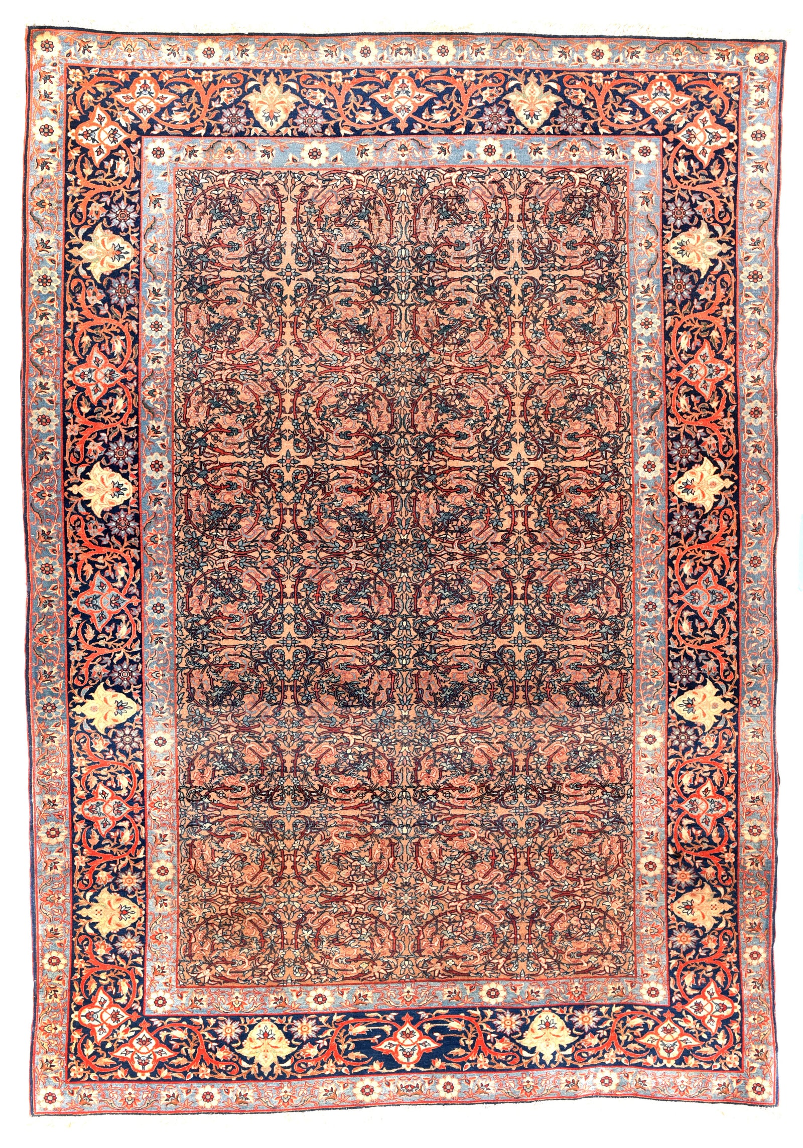 Antique Rust Mohtasham Kashan Persian Area Rug