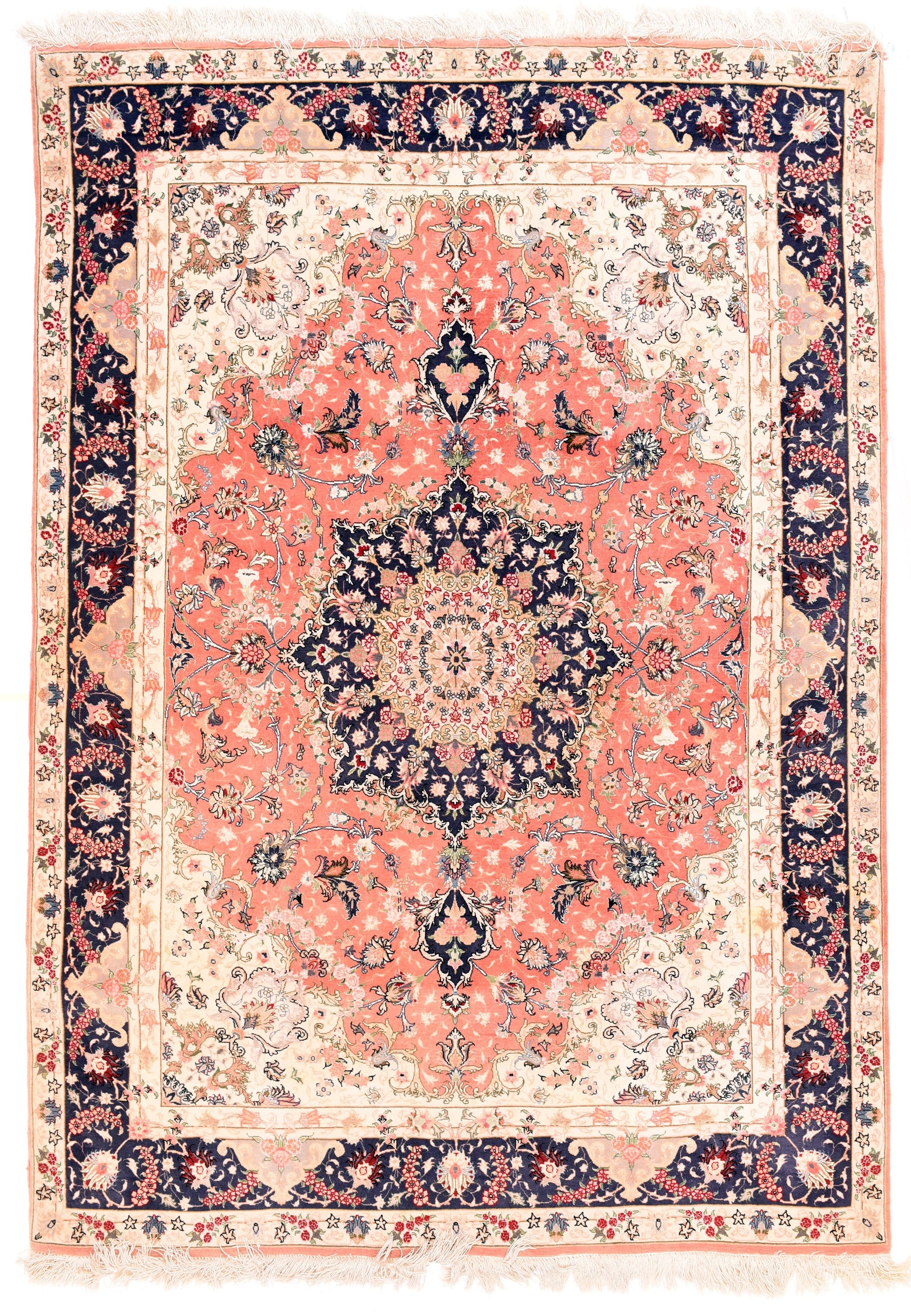 Excellent Rust Persian Tabriz Wool & Silk Area Rug