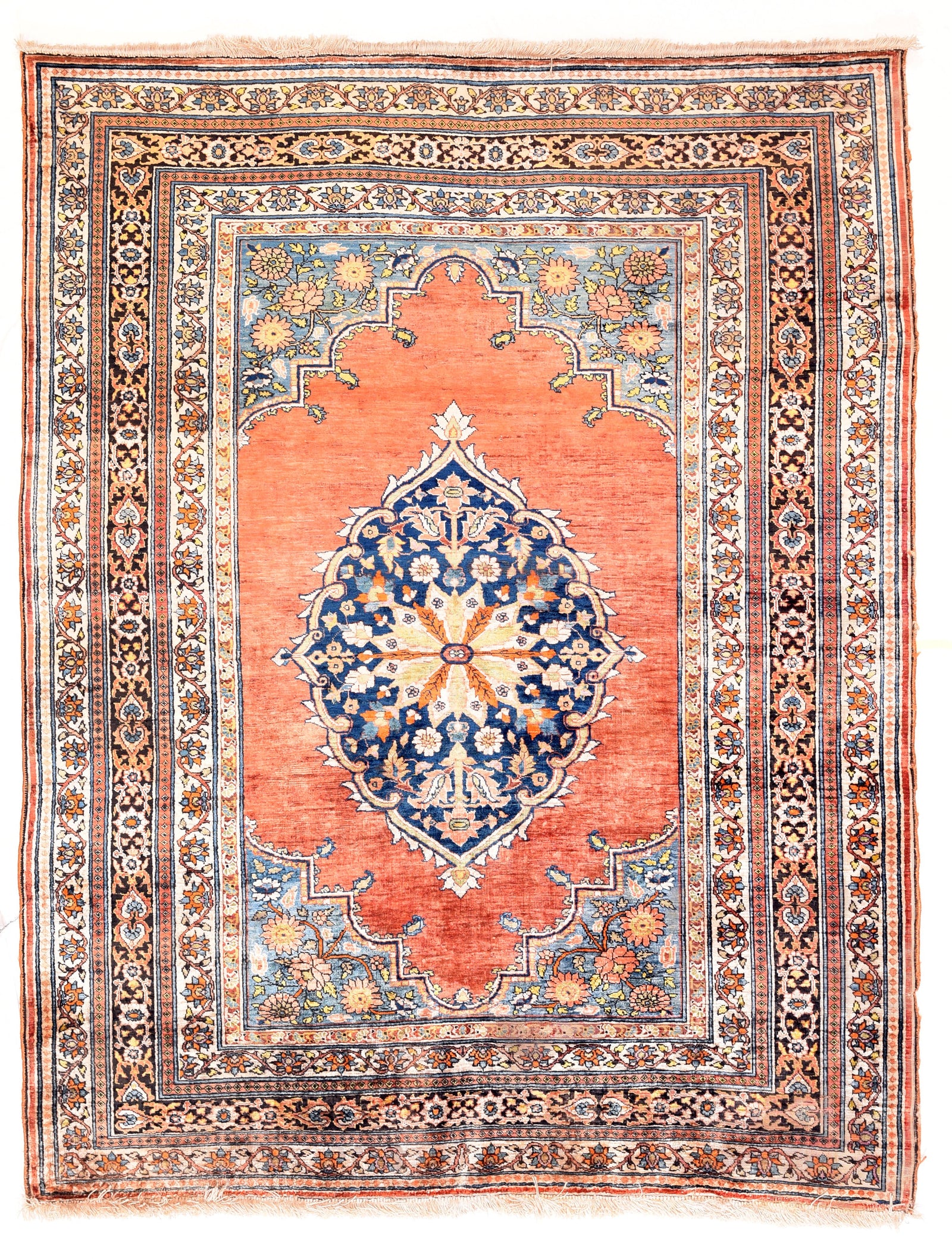 Antique Salmon Persian Silk Tabriz Haji Jalili Area Rug