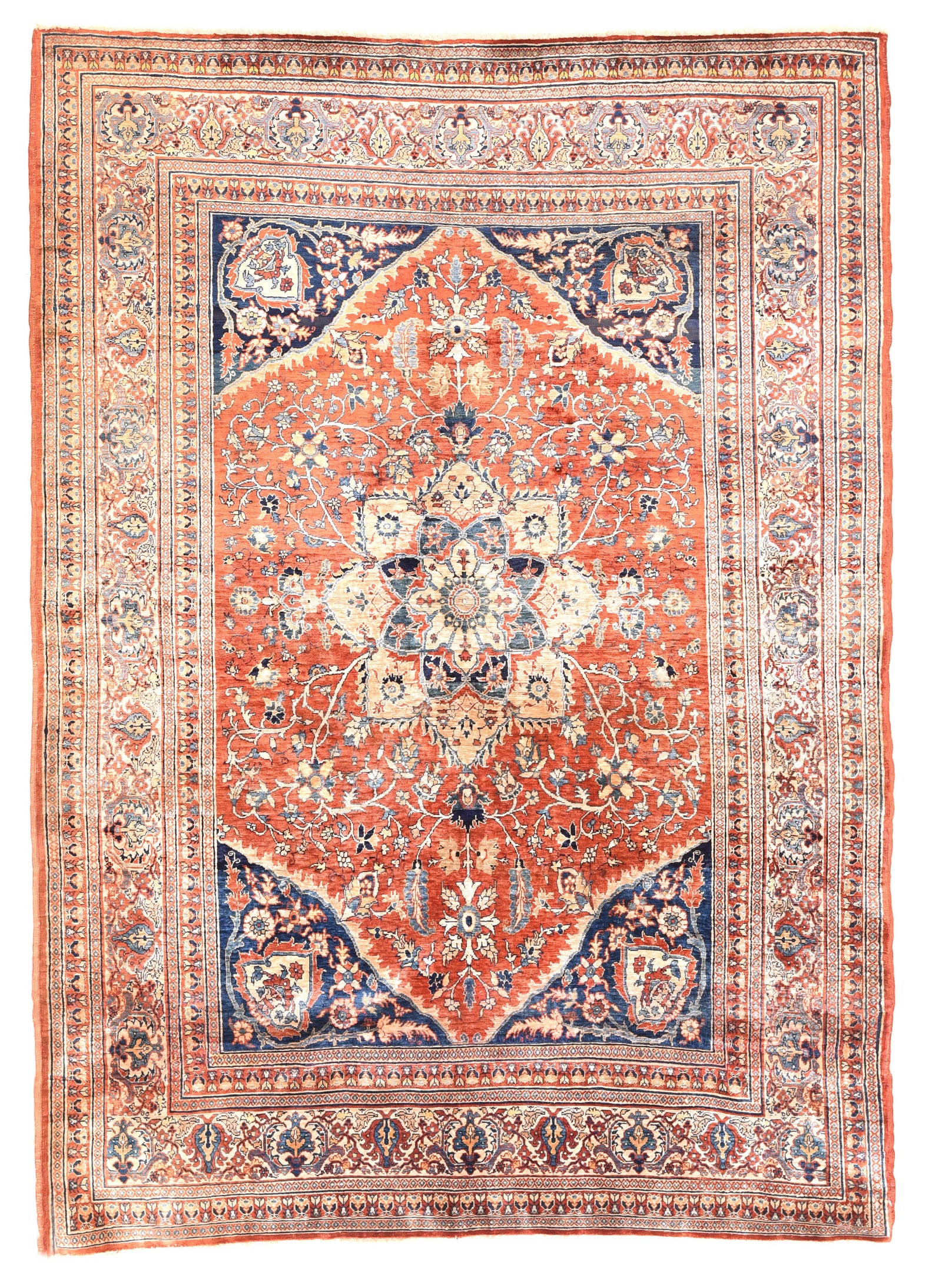 Antique Rust Heriz Silk Persian Area Rug