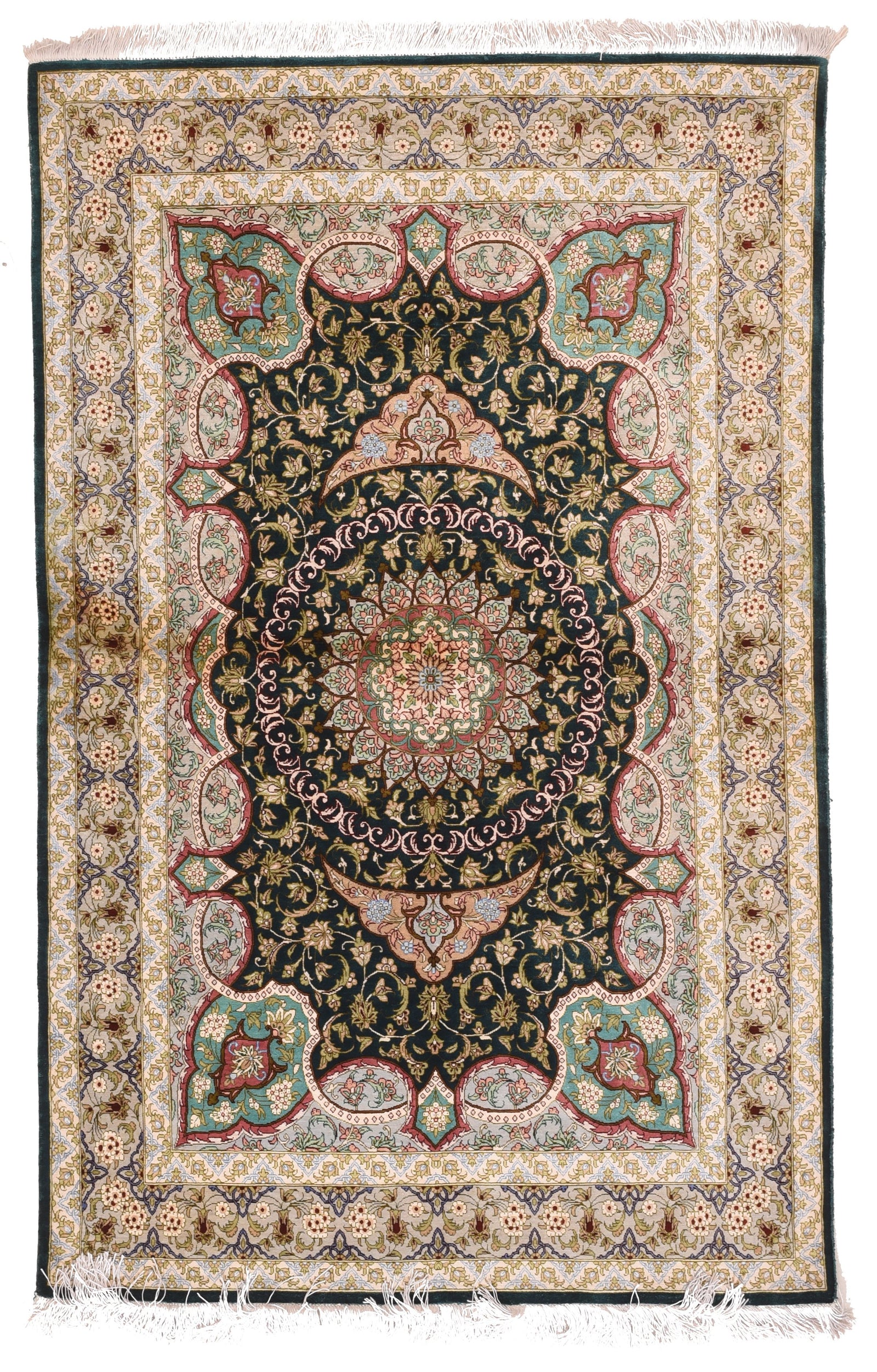 Excellent Rose Qum Persian Area Rug