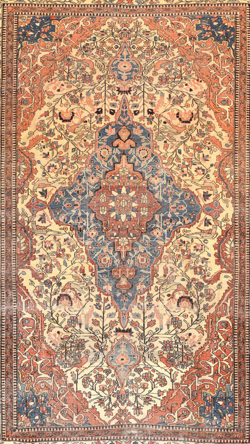 Antique Mohtasham Kashan Persian Area Rug