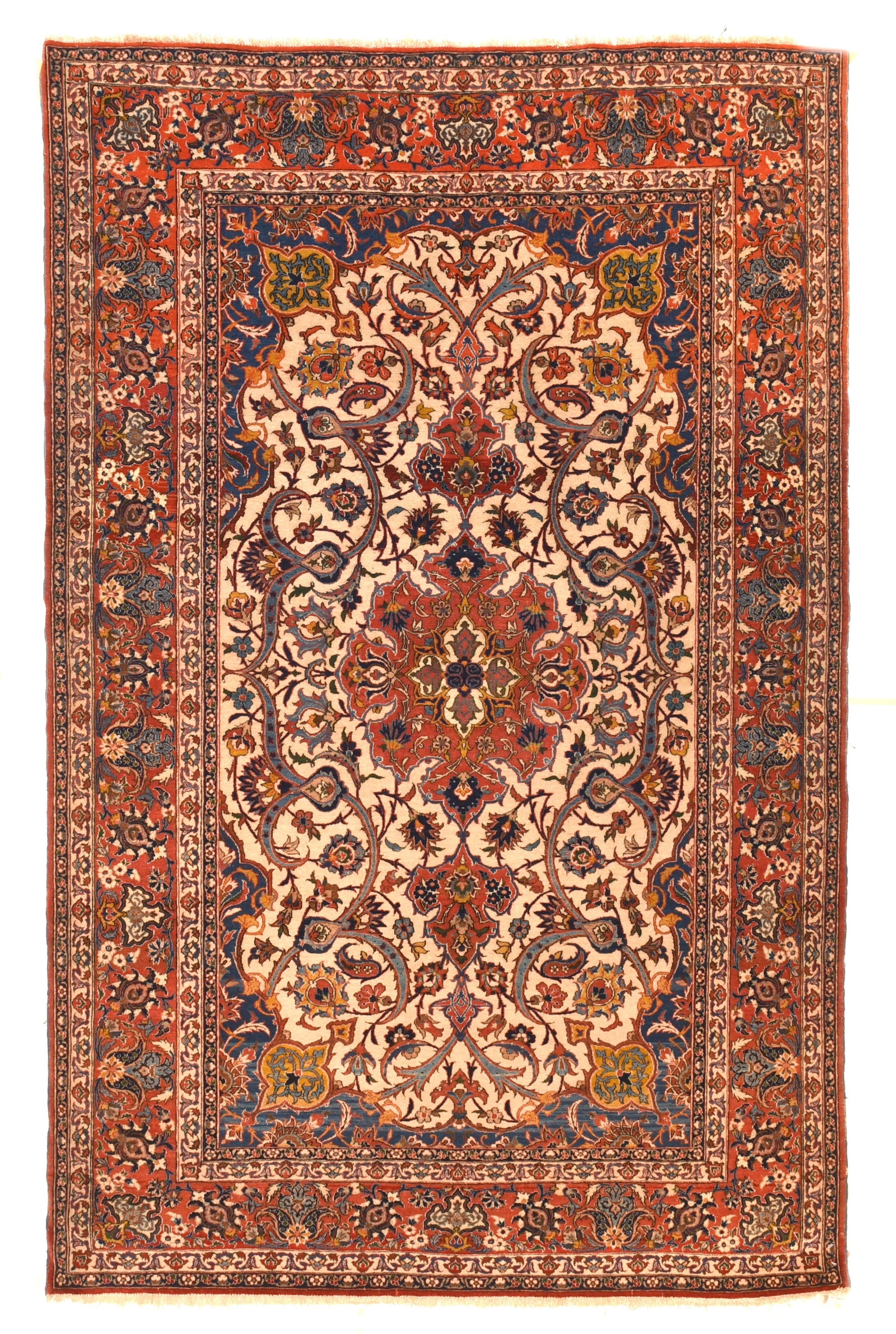 Antique Ivory field Persian Isfahan Area Rug