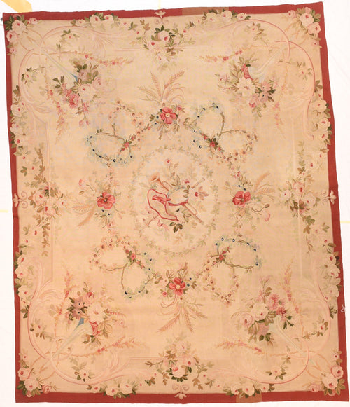 Antique Beige Aubusson-Beauvais French Tapestry Area Rug