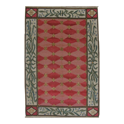 Soumak Design Hand Woven Wool Rug - 6' X 9'