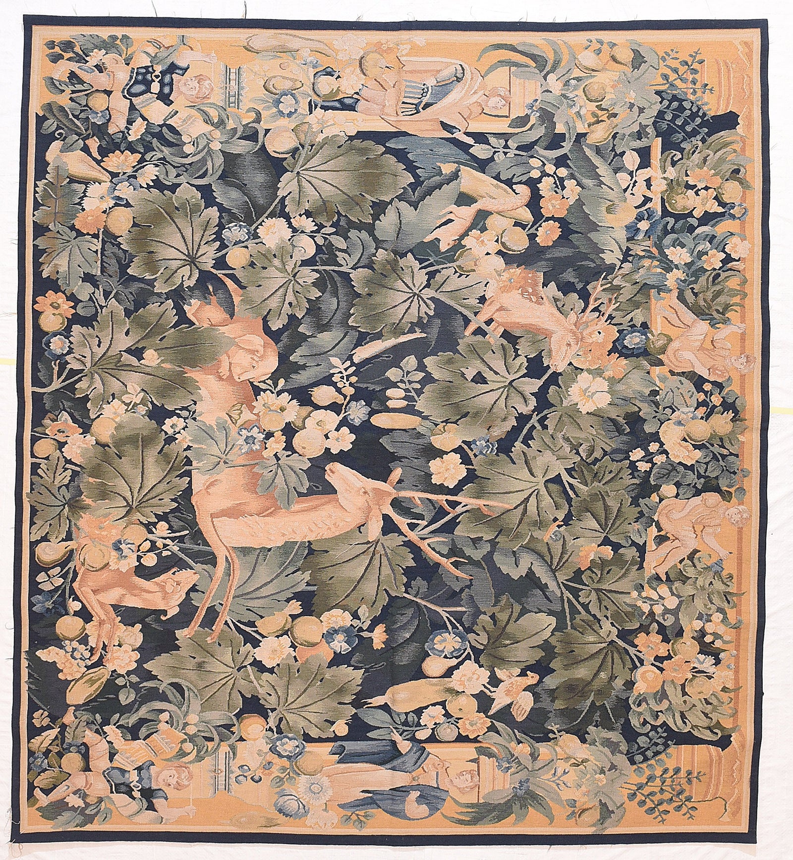 Vintage Green French Pictorial Tapestry Area Rug