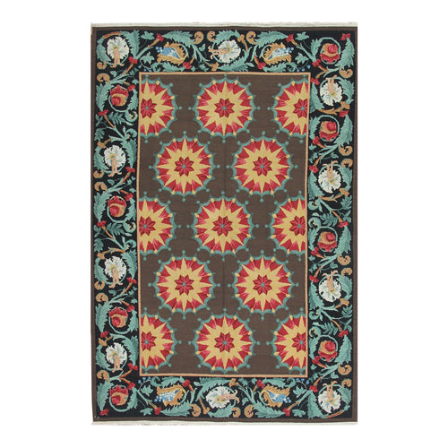 Soumak Design Hand Woven Wool Rug - 6' X 9'