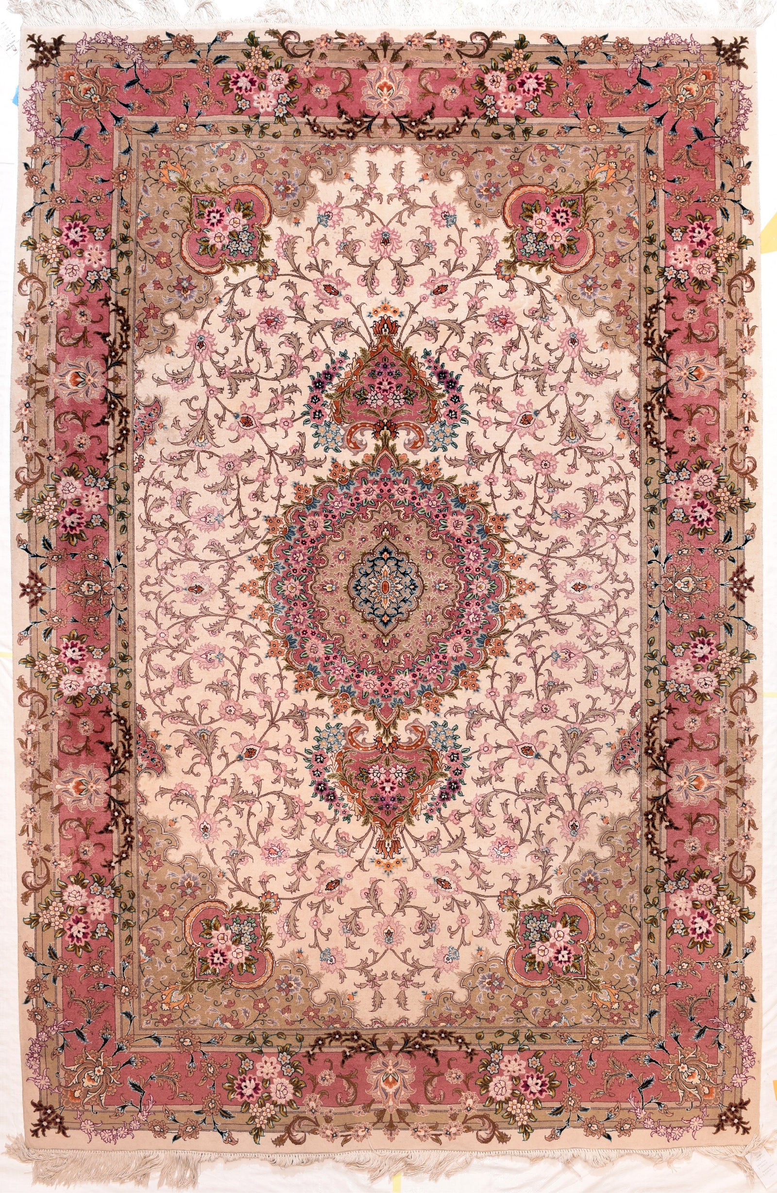 Vintage Beige Persian Tabriz Area Rug