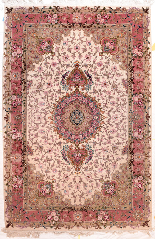 Vintage Beige Persian Tabriz Area Rug