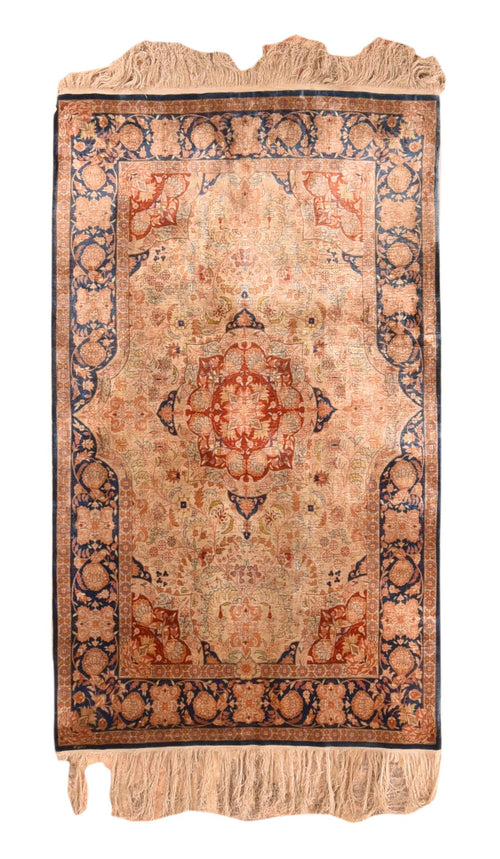 Antique Beige Turkish Signed Hereke Area Rug