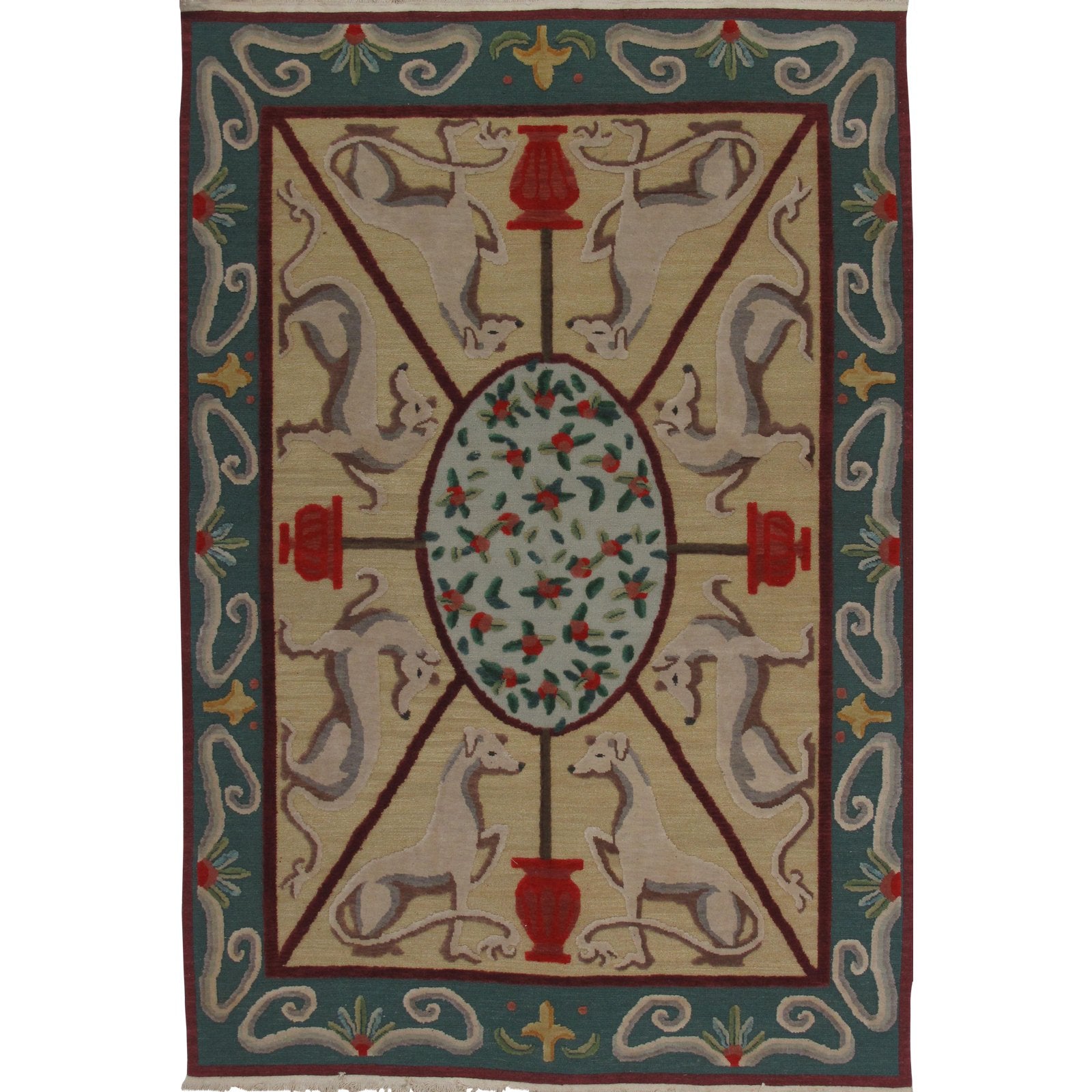 Soumak Design Hand Woven Wool Rug - 6' X 9'