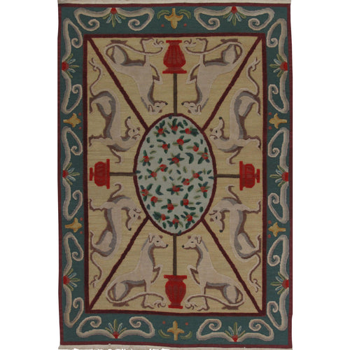 Soumak Design Hand Woven Wool Rug - 6' X 9'