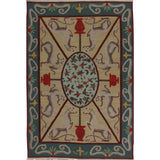 Soumak Design Hand Woven Wool Rug - 6' X 9'