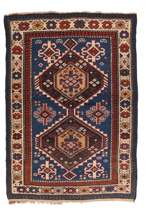 Antique Red Shriven Caucasian Russian Area Rug