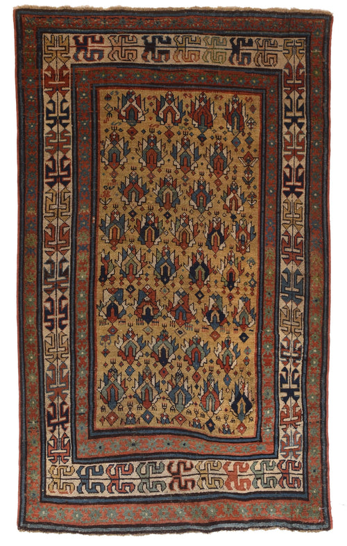 Antique Mustered Caucasian Russian Area Rug