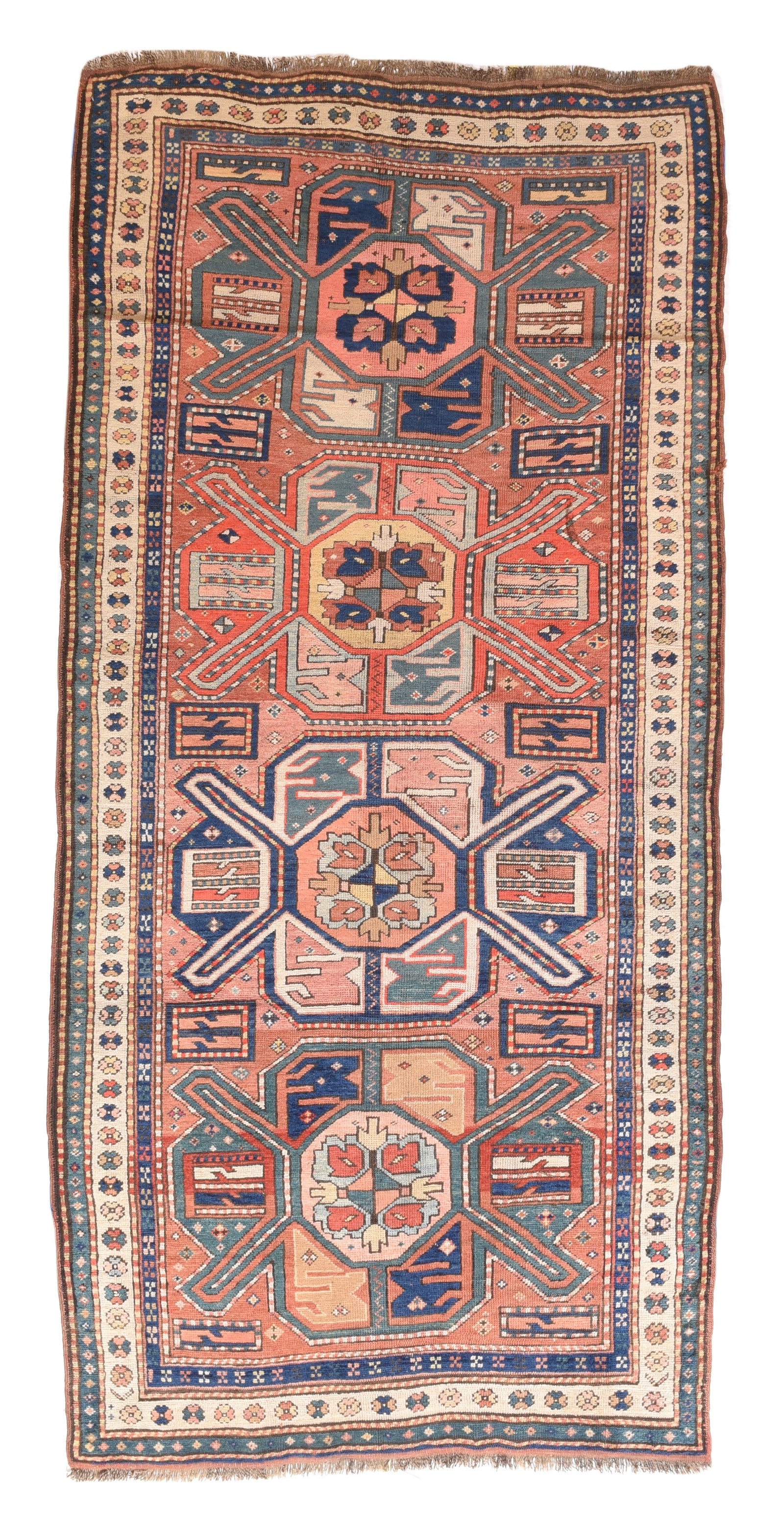 Antique Ivory Kazak Russian Area Rug