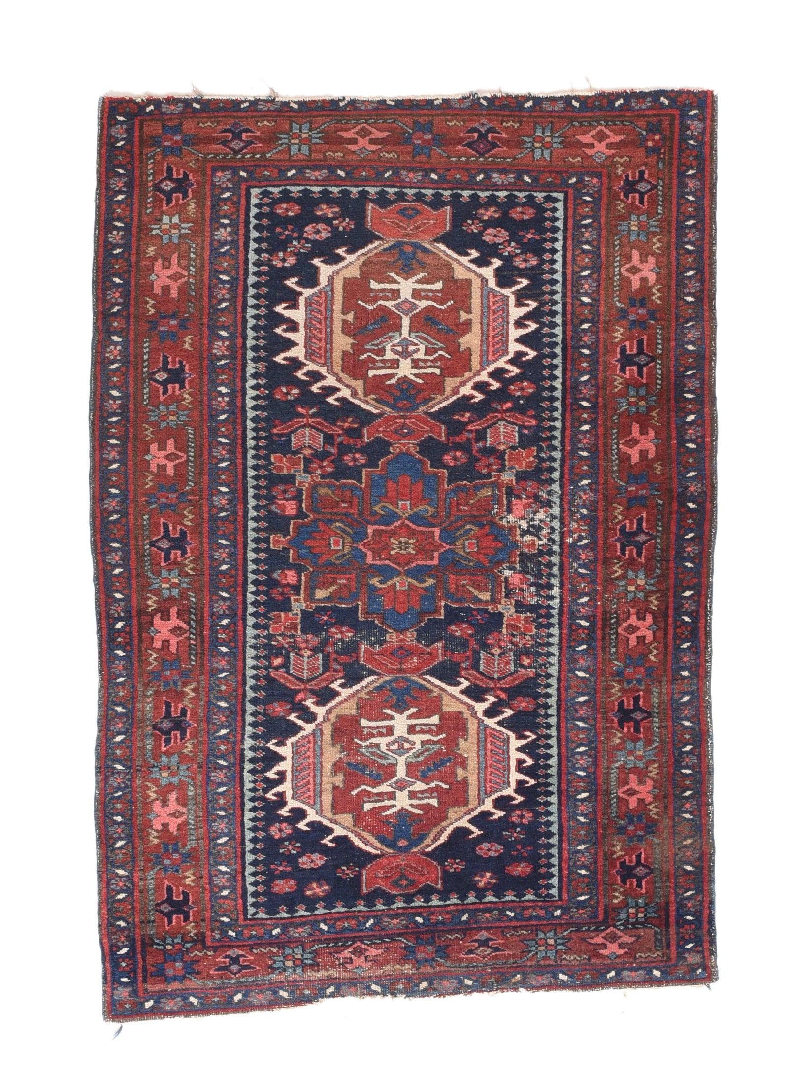 Antique Navy Karajeh Heriz Persian Area Rug