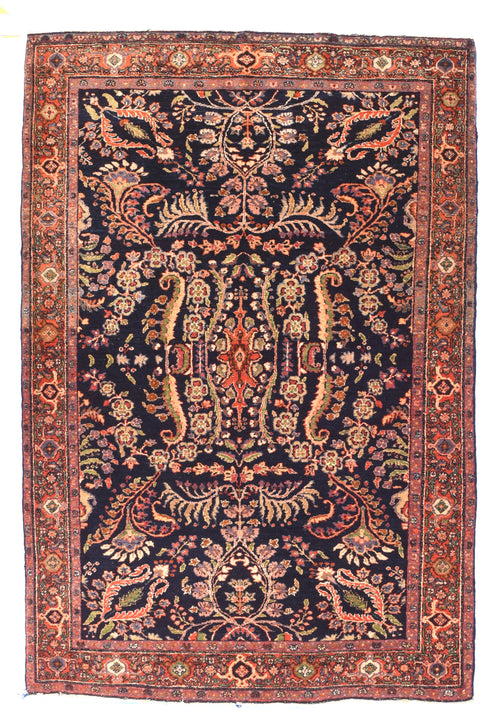 Antique Black Mohajeran Sarouk Persian Area Rug
