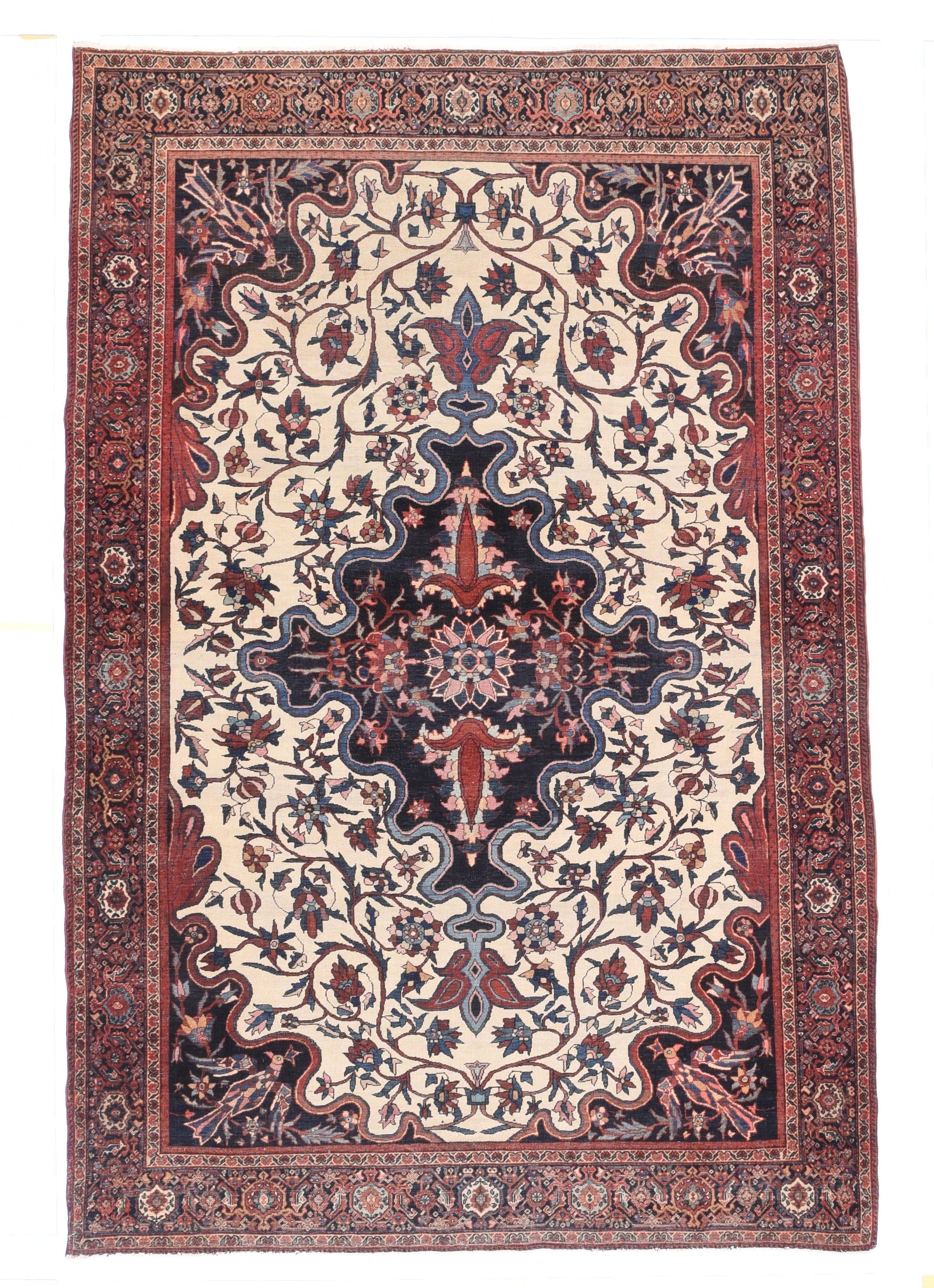 Antique Ivory field Farahan Sarouk Persian Area Rug