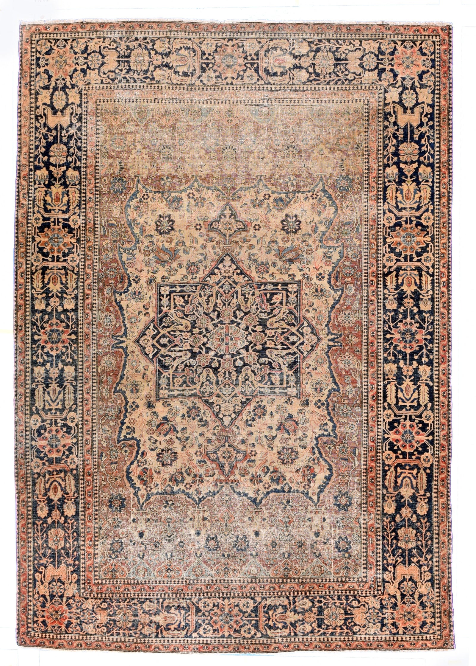 Antique Brown Mohtasham Kashan Persian Area Rug