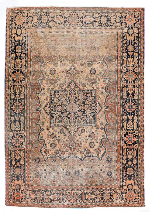 Antique Brown Mohtasham Kashan Persian Area Rug
